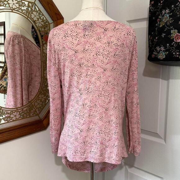 Mix It Pink & Brown Dotted Bubbly Pattern Cowl Neck Ruched Form Fitting Top XL - Picture 5 of 8